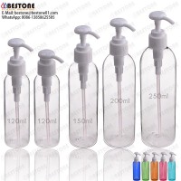 5ml 10ml 15ml 20ml 30ml 50ml 60ml 75ml 100ml 120ml 150ml 200ml 250ml PET round shape lotion pump plastic shampoo bottle