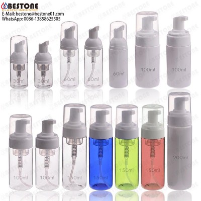 30ml 60ml 100ml 150ml 200ml PET cylinder shaped plastic foam bottle for cosmetic packaging